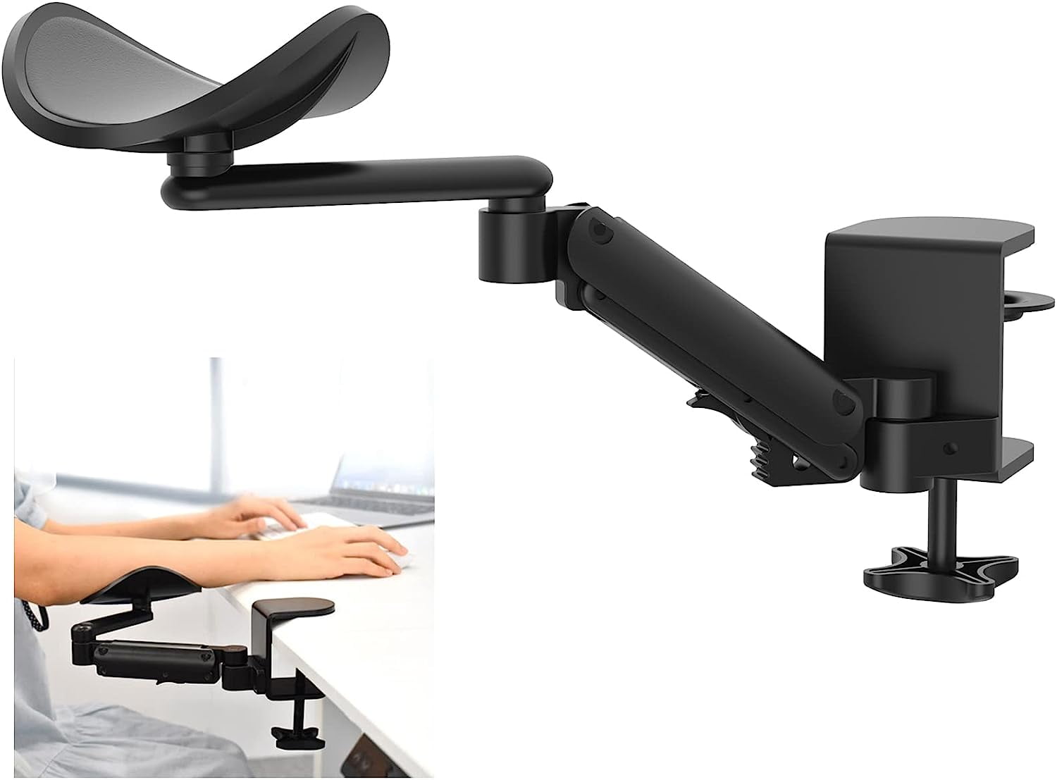 Clampon Adjustable Armrest for Desk, Ergonomic 360°Rotating Elbow