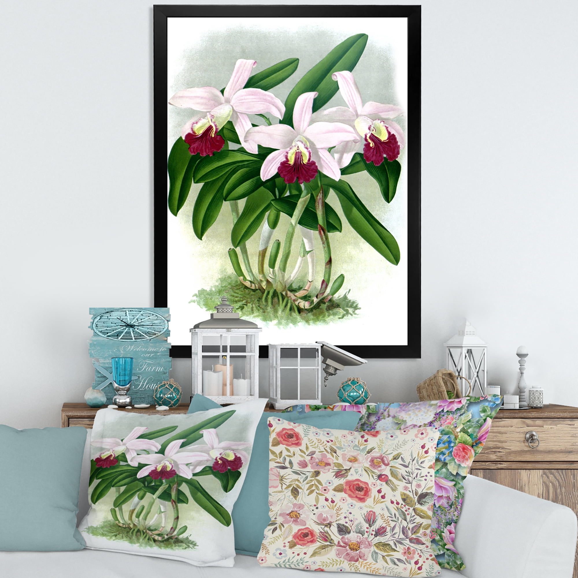 Designart 'White Vintage Orchid Flower I' Traditional Framed Art Print