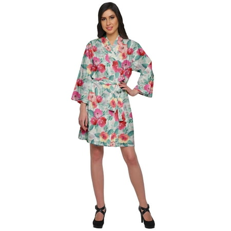 

Moomaya Short Robe For Women Plus Size Printed Cotton Robe Lightweight Nightwear