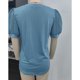 thumbnail image 2 of Camiseta con cuello en V para mujer, manga corta abombada, empalme de encaje, Color puro, holgada, camiseta de verano, verde pavo real M, 2 of 3