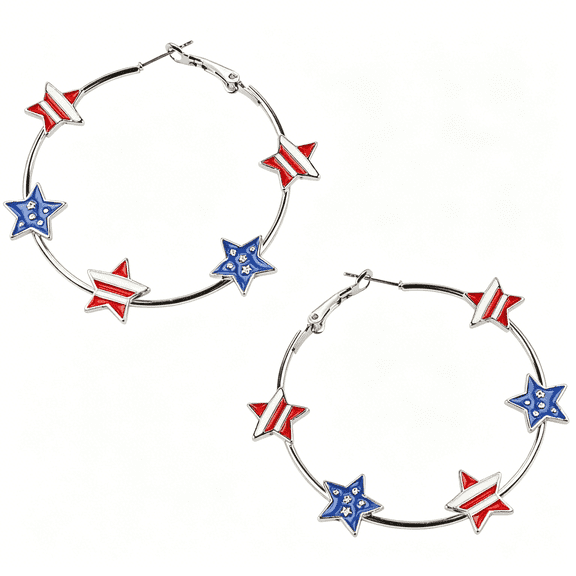 DESIGNICE Red White Blue Star Hoop Earrings Patriotic Flag July 4Th Star Tassel Usa Earrings for Women Independence Memorial Day,Sparkling Holiday Party Accessories and Gifts