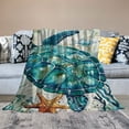 thumbnail image 2 of JRXY Sea Turtle Mediterranean Style Sea Theme Decorative Flannel Fleece Blanket White, 2 of 6