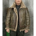 thumbnail image 2 of Men's Winter Coat Genuine Leather Real Natural Sheepskin Shearling Pilot Jacket for Male Thick Wool Liner Black Oversized,Green,54, 2 of 9