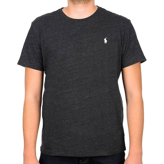 Polo Ralph Lauren Men's Standard Fit Crew Neck T-Shirt - Classic Cotton Tee with Iconic Pony Logo, Black Heather (White Pony), XXL