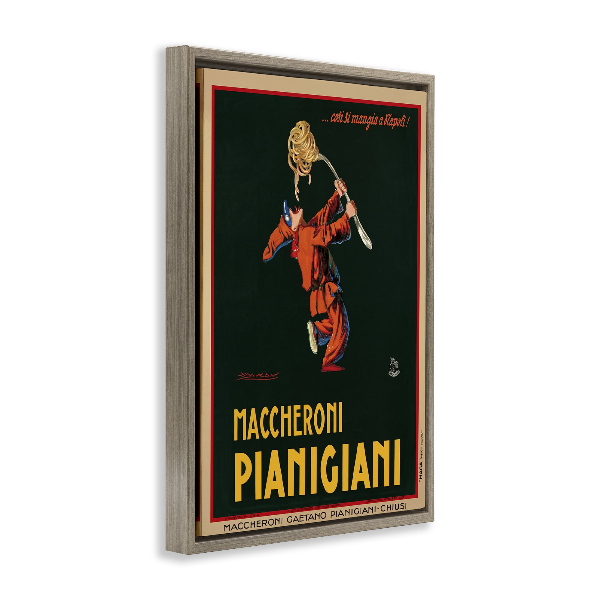 Stupell Industries Maccheroni Vintage Ad Food & Beverage Painting Brown Floater Framed Canvas Art Print Wall Art, 17 x 25