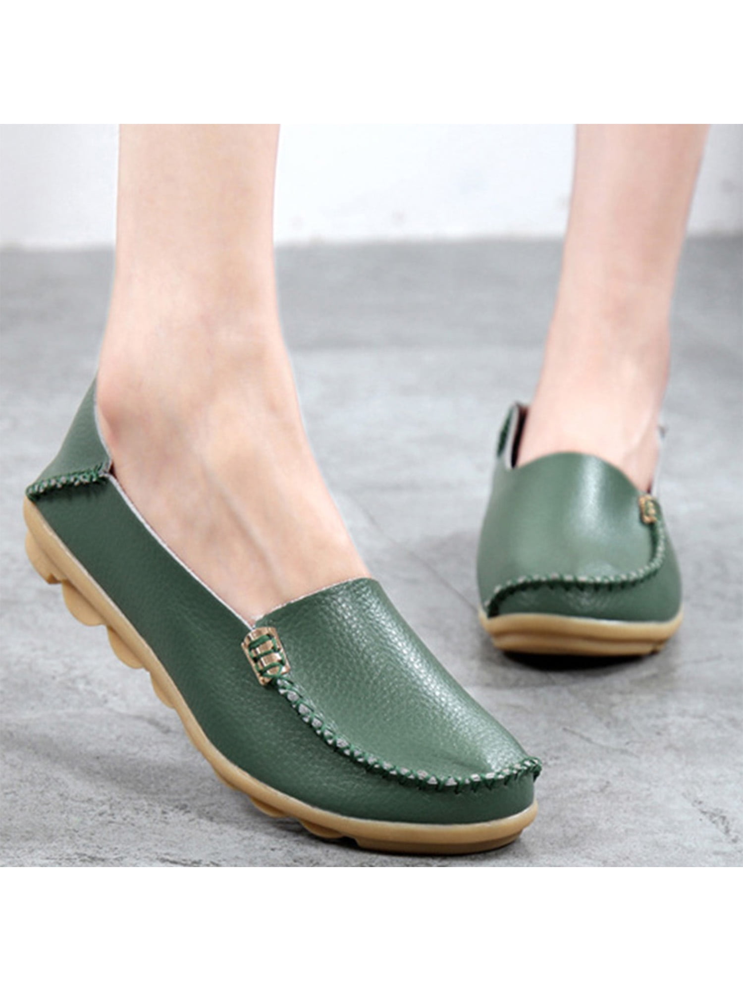 Women Cozy Loafers Soft Premium PU Leather Upper Thick Rubber Sole Simple Design Lightweight Working Driving Flat Penny Shoes 