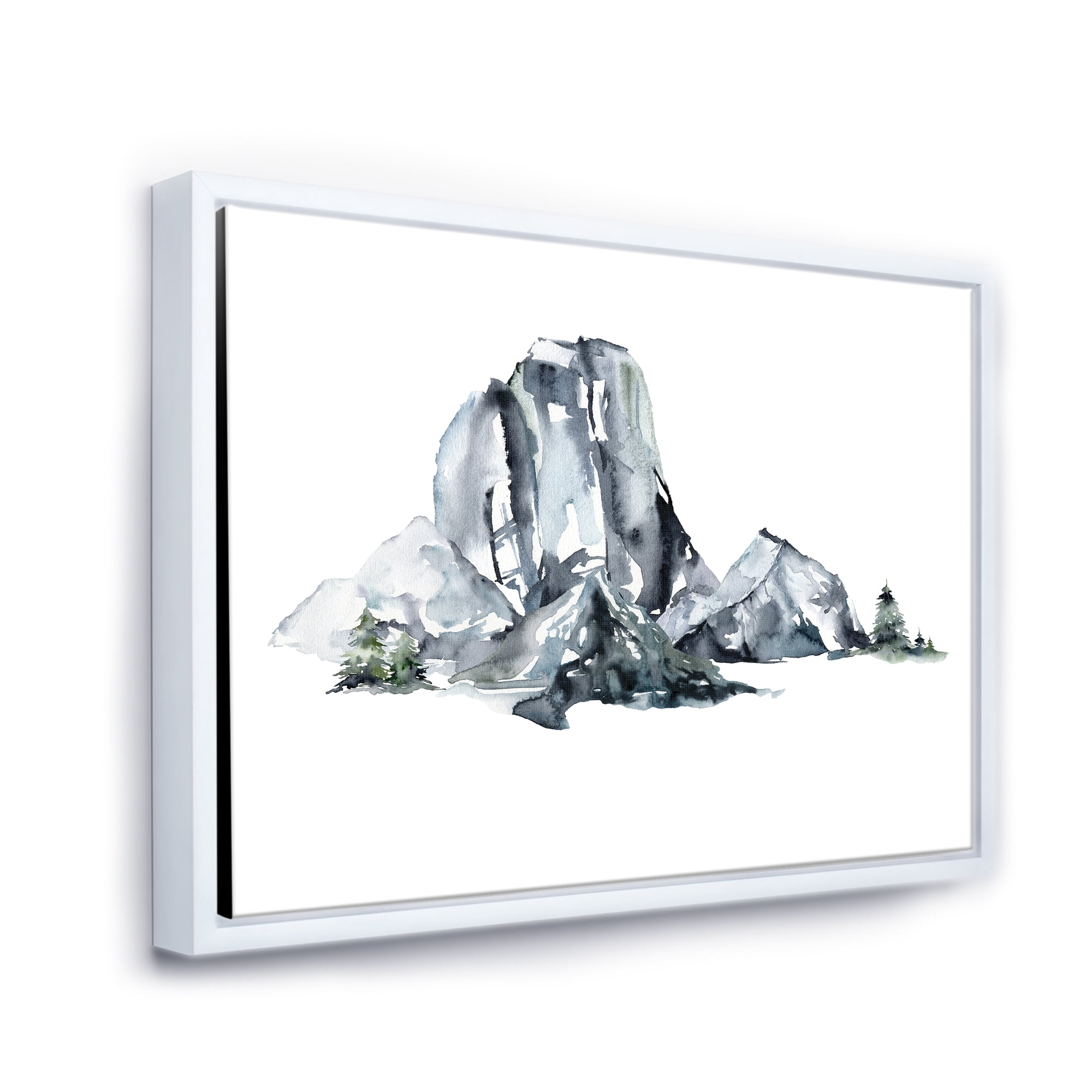 Designart 'Minimalistic Landscape of Forest and Mountains' Modern Framed Canvas Wall Art Print