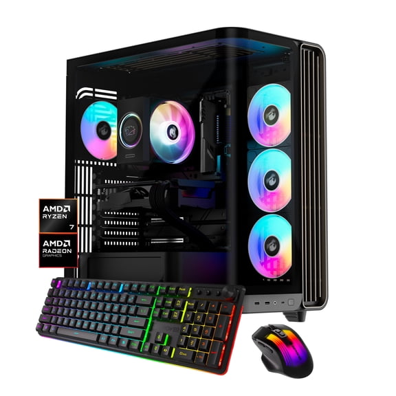 iBUYPOWER Trace Gaming PC Desktop Computer AMD Ryzen 7 9700F CPU, AMD Radeon RX 7700 XT 12GB GPU, 16GB DDR5 5200MHz RAM, 1TB NVMe SSD, Windows 11 Home, Gamer Keyboard and Mouse - TBA7R77XT01