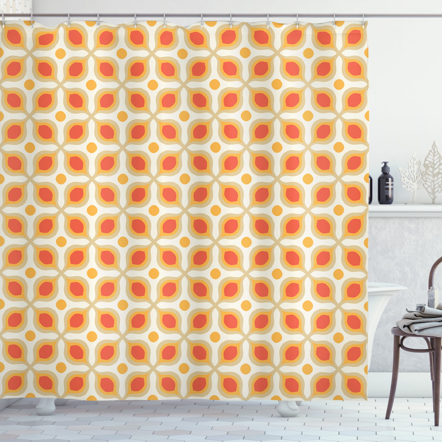 Geometric Shower Curtain Linked Bold, 70s Shower Curtain Hooks