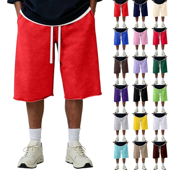 Men's Baggy Sweat Shorts 2026 Fleece Y2k Shorts Casual Under Knee Shorts Hem Gym Shorts with Pockets Hot Pink 2XL