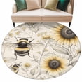 thumbnail image 2 of Sunflowers Bees Round Area Rug 6 FT, Non Slip Bedroom Area Rug, Summer Vintage Flowers Leaf Plant Washable Soft Circular Carpet Non-Shedding Floor Mat for Kitchen Dining Room Home Office Kids Room, 2 of 9