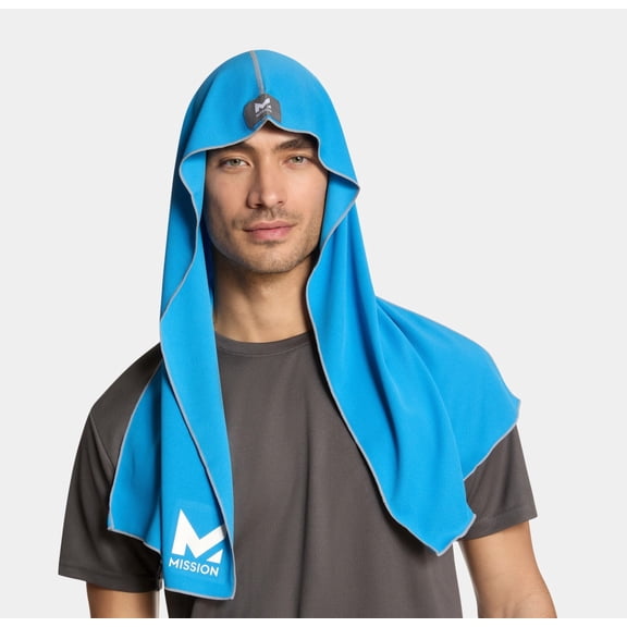 MISSION Cooling Hoodie Towel UPF 50 Performance Cooling Towel with Hood, Instant Cooling, Quick-Dry, Blue, One Size