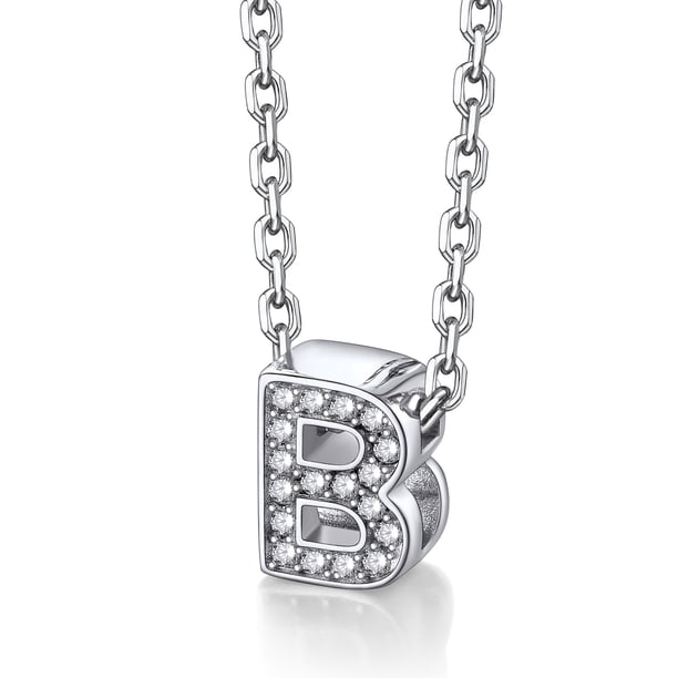 Silvora mujer plata esterlina inicial collar con chispeante circonita cúbica, letra B colgante collar para niñas adolescentes encanto joyería de cumpleaños