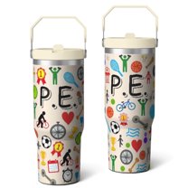 30 Oz Tumbler Football Physical Education Teacher Tumbler with Lid and Straw, Birthday Gift Cup for Friend Women Men Coffee Travel Mug Thanksgiving Day Halloween Christmas Gift Water Bottle