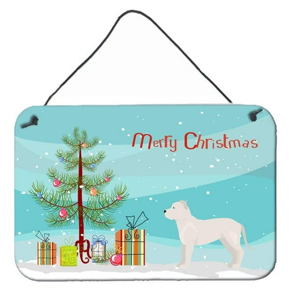 Carolines Treasures CK3808DS812 White Bullboxer Christmas Tree Wall or Door Hanging Prints 8x12 multicolor