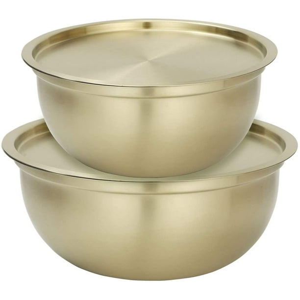 Omgard Mixing Bowl Set Of 2 With Lid Gold 18 10 Stainless Steel Salad Bowl For