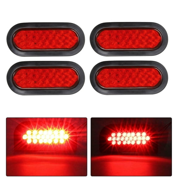 (4) 6" Oval 24 LED 24LED Truck Trailer Light Stop Turn Tail Brake Sealed Grommet