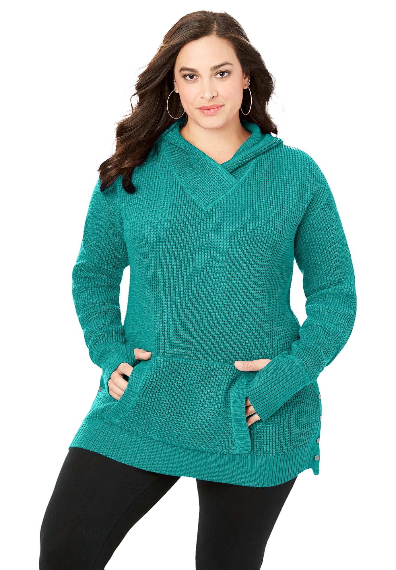 Roaman's Women's Plus Size Thermal Hoodie Sweater Hoodie - Walmart.com