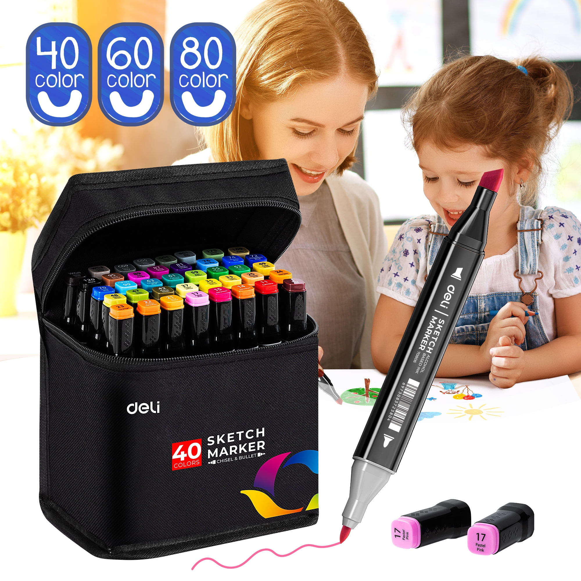 Gift Art Marker Pens Touch New 40 Colors Sketch Dual Twin Tip Broad Fine Point 
