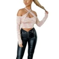 thumbnail image 3 of Seyurigaoka Women Sexy Crop Tops, Halter-Neck Off-Shoulder Long Sleeve Camisole, 3 of 5