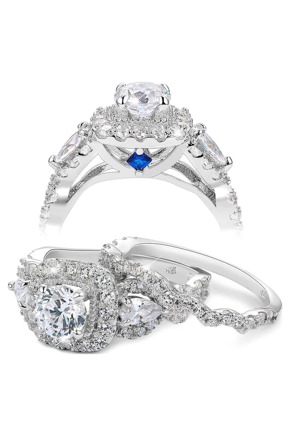Wedding Ring Set For Women Engagement 2.4ct 925 Sterling Silver Round Pear White Cz Size 10