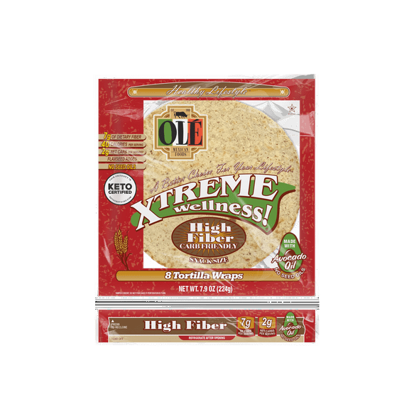 Olé Mexican Foods Xtreme Wellness High Fiber Keto Certified Snack Size Flour Tortilla Wraps, 7.9 oz, 8 Count