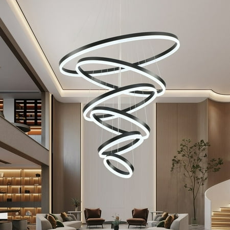 

Modern Led Chandelier Ring Circular with Remote Control Dimmable Black-6H