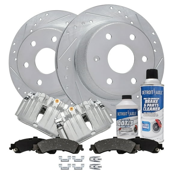 Detroit Axle - Rear Brake Kit for Cadillac Escalade Chevy Sierra Silverado 1500 Drilled & Slotted Brakes Rotors Ceramic Brake Pads Calipers Replacement: 12.99'' Rotor