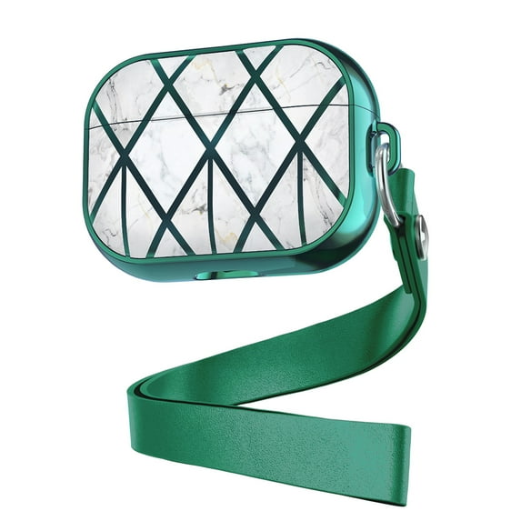 Compatible with AirPods 3 Case 2021, 360° Full Body Protective Stylish Marble Shockproof Hard Case Cover with Wrist Lanyard for AirPods 3rd Generation Charging Case