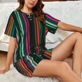 thumbnail image 4 of Honeii Colorful Stripes for Women's Summer Pajama Set ,Soft Short Sleeve Shirt & Matching Bottoms,Loungewear,2PCS Sleepwear Relaxed Home Wear-Small, 4 of 6