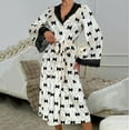 thumbnail image 5 of TEAJOPSUU Velvet Bathrobes for Women Long Sleeve Lace Bow Printed V Neck Soft Fuzzy Casual Homewear Loose Robes White, 5 of 9