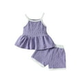 thumbnail image 2 of Cute Sets for Girls 6M-4Y Sleeveless Peplum Tank Tops and Shorts 2 Piece Outfits Toddlers Kids Solid Color Floral Vacation Travel Suits Set, 2 of 8