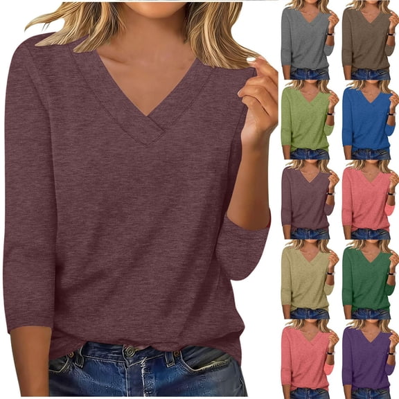 Agkizg Women's Solid Color V Neck Short Sleeve Pullover Blouse Casual Fashion Daily Top