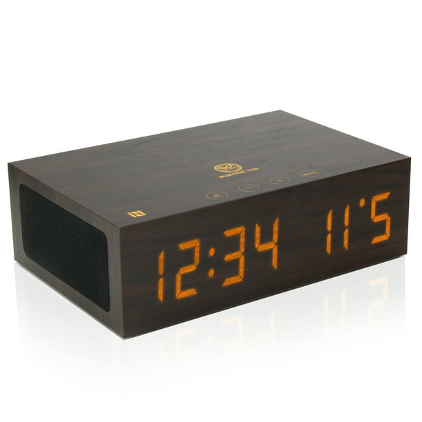 Wood Alarm Clock Bluetooth Speaker, Streaming Alarm Clock