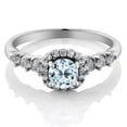 thumbnail image 2 of Gem Stone King 925 Sterling Silver Sky Blue Topaz and White Created Sapphire Women's Ring 1.12 Ct Round, 2 of 3