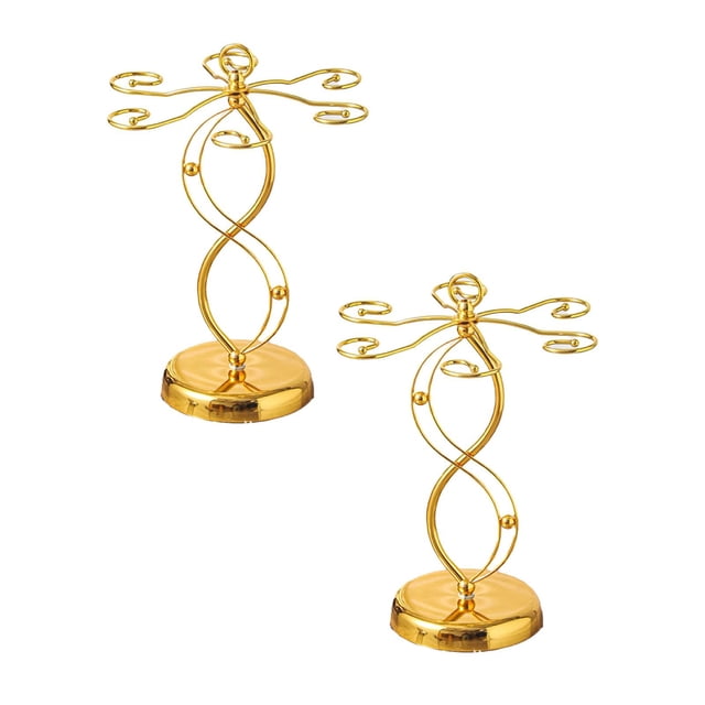 Oleegame 2PC Countertop Wine Glass Holder Wine Glass Holder With 6 Hooks Countertop Freestanding Stemware Drying Rack Tabletop Glasses Display Stand For Home And Bar Storage Gold