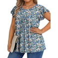 thumbnail image 3 of Fantaslook Womens Blouses Dressy Casual Pleated Tunic Tops Floral Ruffle Sleeve Summer Shirts, 3 of 9