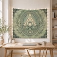 thumbnail image 5 of Layered Lotus Blossom in Oval Mandala on Sage Green, Mystical Boho for Meditation Enthusiasts, Vintage Botanical Wall Art Housewarming Gift Tapestry Wall Hanging for Bedroom and Living Room, 5 of 7