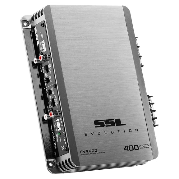 EV4.400 4 Channel Car Audio Amplifier - 400 High Output, 2-8 Ohms, High/Low Level Inputs, Hook Up to Subwoofer for Bass