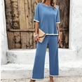 thumbnail image 6 of Scyoekwg Womens Casual 2 Piece Outfits Short Sleeve Round Neck Tops Wide Leg Pants Trendy Casual Loose Sweatsuits Sets Solid Color Tracksuit (Blue,XL), 6 of 8