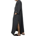 thumbnail image 4 of USNSM Mens Clothing Long Sleeve Button Middle East Arab Caftan Crew Neck Solid Color Dress Loose Fit Robe Gray XXL, 4 of 8