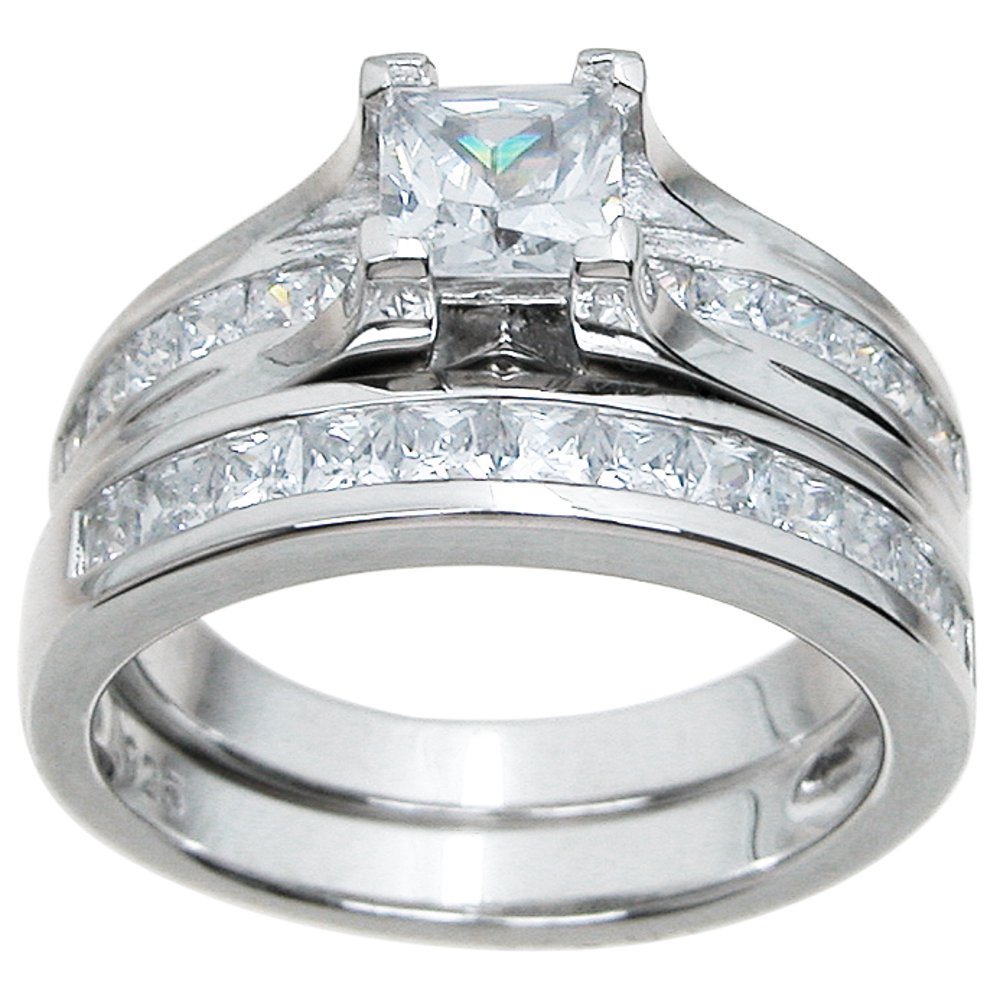 Princess wedding rings for sale now! #princessweddingrings Iceposh - 925 Sterling Silver Princess Wedding Ring Set for Women