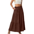 thumbnail image 6 of Women's A-Line Maxi Skirt with Pockets, Solid Color High Waist Drawstring Casual Skirt, Loose Long Skirt for Daily Wear and Travel,Brown,2XL, 6 of 6