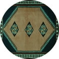 thumbnail image 1 of Ahgly Company Machine Washable Indoor Round Southwestern Turquoise Blue Country Area Rugs, 3' Round, 1 of 4