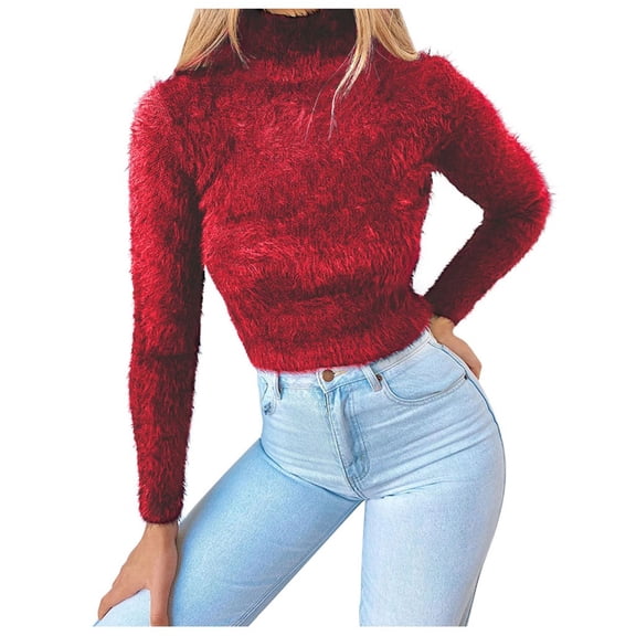 GigrtiJin Women's Turtleneck Sweaters Casual Solid Color Slim Crop Pullover Tops Fashion Comfy Casual Blouses