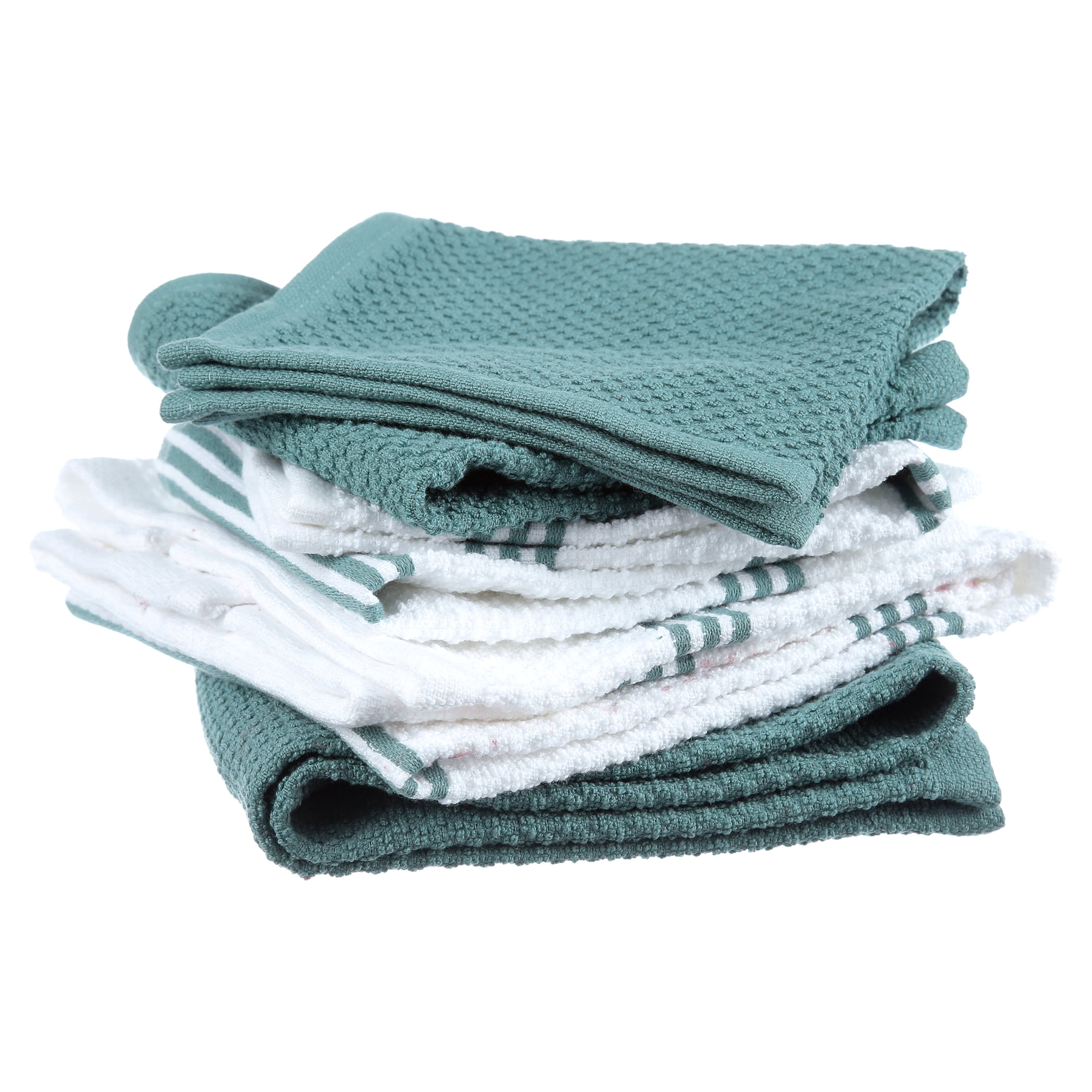 Sticky Toffee Cotton Terry Kitchen Towel and Dishcloth Set, Dark Green, 6 Pack