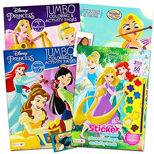 Disney Princess Coloring Book Super Set -- 4 Disney Princess Activity Books with Stickers and Painting Supplies