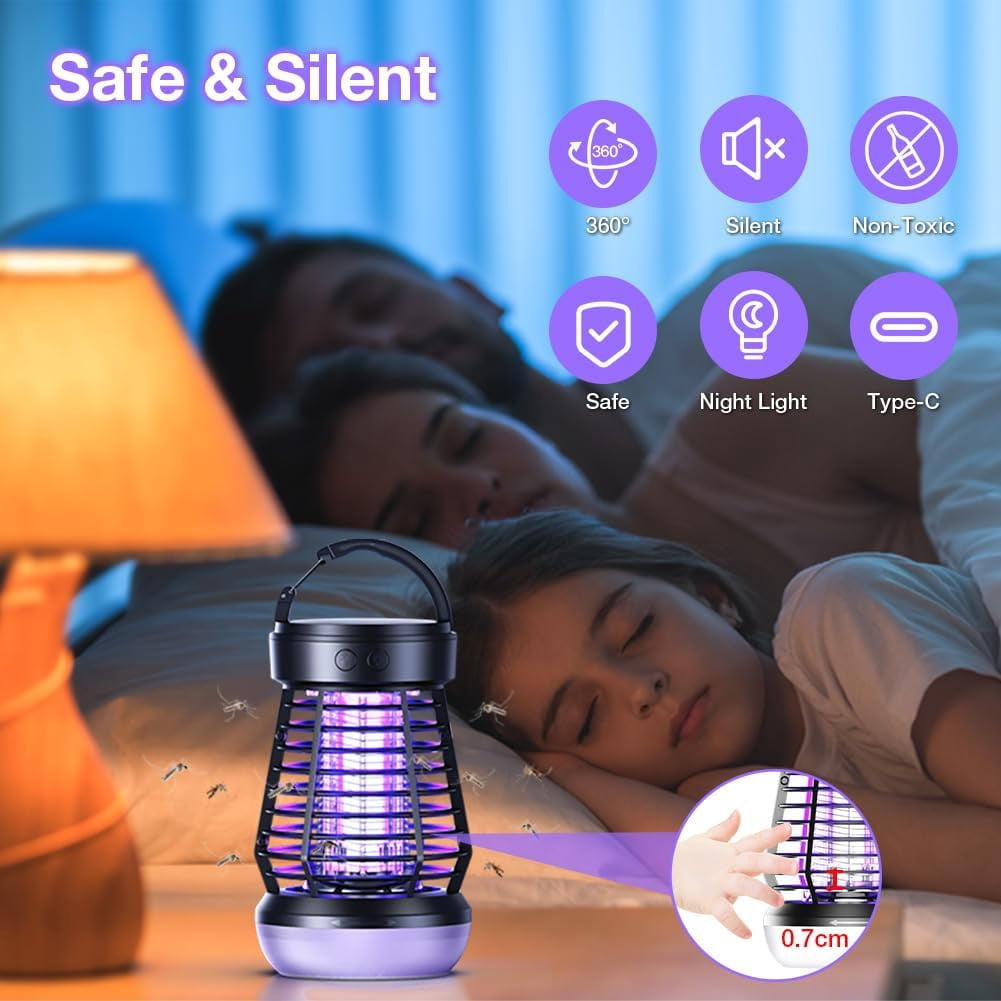 2026 Upgraded Fly Traps, Bug Zapper Outdoor Indoor, 3-in-1 Camping Lantern and Mosquito Zapper, 2000V Electric USB Rechargable Mosquitoes Kiler for Home, Camping, Patio, Backyard, Garden