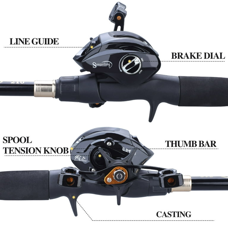 Sougayilang Baitcaster Combo Telescopic Fishing Rod and Reel Combo,  Baitcasting Reel for Travel Saltwater Freshwater with Lures, Accessories,  Rod Bag