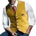 thumbnail image 4 of Men's Casual Plaid Vest with Slim Fit - Vintage Wool Herringbone Retro Satin Jacket for Formal Wear, Parties, and Special Occasions,Yellow,L, 4 of 8